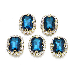 Sew on Rhinestone, Transparent Glass Rhinestone, with Brass Prong Settings, Faceted, Rectangle, Marine Blue, 19.5x15.5x6.5mm, Hole: 1mm(RGLA-S030-25-B07)