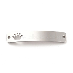 304 Stainless Steel Connector Charms, Curve Rectangle with Pattern, Stainless Steel Color, Crown Pattern, 34.5x6x1.5mm, Hole: 1.5mm(STAS-G294-02P-01)