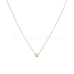 Simple Stainless Steel Pave Clear Cubic Zirconia Flat Round Pendant Necklaces for Women Daily Wear, Real 18K Gold Plated, 17.72 inch(45cm)(DS3684-2)