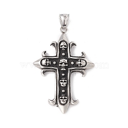304 Stainless Steel Big Pendant, Cross with Skull, Antique Silver, 56x38x5mm, Hole: 8x4mm(X-STAS-E158-49AS)