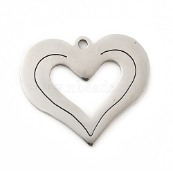 201 Stainless Steel Pendants, Hollow, Heart, Stainless Steel Color, 17.5x20.5x1mm, Hole: 1.4mm(STAS-D190-14P)