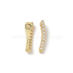 Brass Micro Pave Clear Cubic Zirconia Charms, Key Charms, Rack Plating ,Long-Lasting Plated, Lead Free & Cadmium Free, Real 18K Gold Plated, 11x2x3mm, Hole: 0.9mm(CU-CBA9FFD-01G-B)