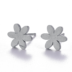 Tarnish Resistant Unisex 304 Stainless Steel Stud Earrings, Flower, Stainless Steel Color, 8x9mm, Pin: 1mm(EJEW-E254-08P)