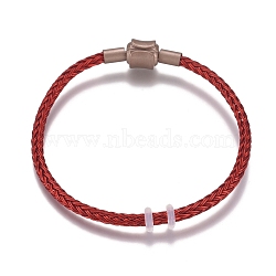 Braided Stainless Steel Wire European Style Bracelets Making, with Silicone Beads and Brass Clasps, Long-Lasting Plated , FireBrick, 7-1/4 inch(18.3cm), 2.3mm(AJEW-D047-02A-02CG)