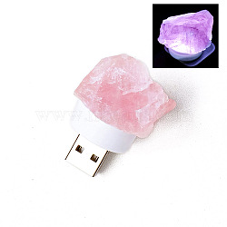 Nuggets Natural Rose Quartz USB Night Light, Healing Raw Stone Night Lamp for Bedroom Home Decor, 30~40mm(PW-WGC42A4-02)