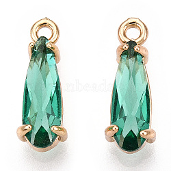 Faceted Glass Pendants, with Golden Tone Brass Open Back Settings, Teardrop, Medium Aquamarine, 14.5x4.5x4mm, Hole: 1.2mm(GLAA-T010-004C)