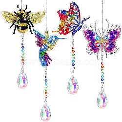 Diamond Art Painting Suncatcher Kits, 5D Diamond Paintings Wind Chime Keychains, DIY Diamond Art Kits Hanging Ornament for Home Garden, Mixed Shapes, 270mm(PW-WG78608-07)