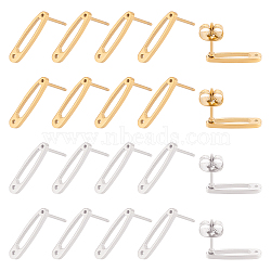 10 Pairs 2 Colors 304 Stainless Steel Stud Earrings Findings, with Hole, Safety Pin Shape, Golden & Stainless Steel Color, 14.5x3mm, Hole: 0.8mm, Pin: 0.7mm(STAS-UN0034-80)