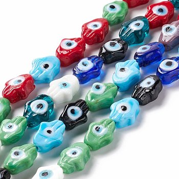Handmade Evil Eye Lampwork Beads Strands, Hamsa Hand/Hand of Miriam, Colorful, 14~15.5x10~11x5.5~7mm, Hole: 1mm, about 28pcs/strand, 15.75~16.54 inch(40~42cm)