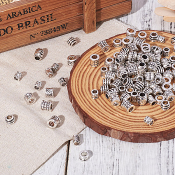 Tibetan Style Alloy Large Hole European Beads, Mixed Shapes, Antique Silver, about 190pcs/box