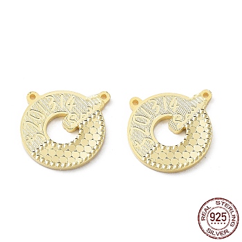 925 Sterling Silver Charms, Flat Round with Polka Dot & Number 5201314 Charm, Textured, for Valentine's Day, Real 18K Gold Plated, 13.5x13.5x1.2mm, Hole: 0.8mm