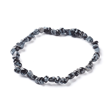 Natural Snowflake Obsidian Chip Beads Bracelet for Girl Women, Stone Stretch Bracelet, Inner Diameter: 1-7/8~2-1/4 inch(4.9~5.8cm)