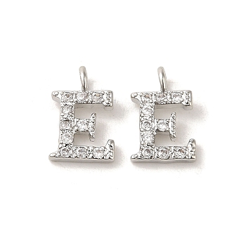 Initial Letter Brass Micro Pave Cubic Zirconia Pendants, Letter E, 9~10x4~10x1.5~2mm, Hole: 1.5mm