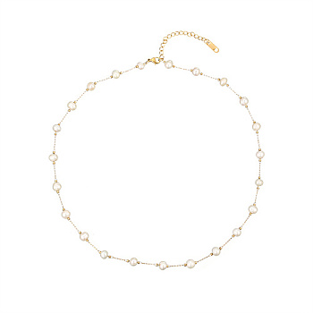 Stainless Steel Chain Necklaces for Women, with Imitation Pearl, Golden, 16.93 inch(43cm)