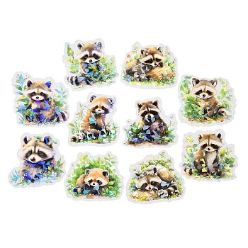 Animal Waterproof PET Stickers Set, Decorative Stickers, for Water Bottles, Laptop, Luggage, Cup, Computer, Mobile Phone, Skateboard, Guitar Stickers, Raccoon, 50~60x54~60x0.1mm, 10 style, 1pc/style, 10pcs/set