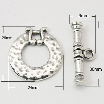 Tibetan Style Alloy Toggle Clasps, Cadmium Free & Lead Free, Antique Silver Color, 26x24x2mm
