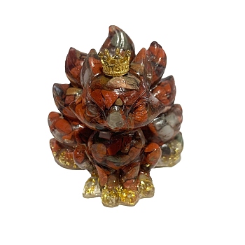 9-Tailed Fox Red Jasper Display Decorations, Gems Crystal Ornament, Resin Home Decorations, 60x45x60mm