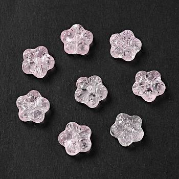 Transparent Glass Beads, Plum Blossom Flower, Pink, 12.5x13x5.5mm, Hole: 1.2mm