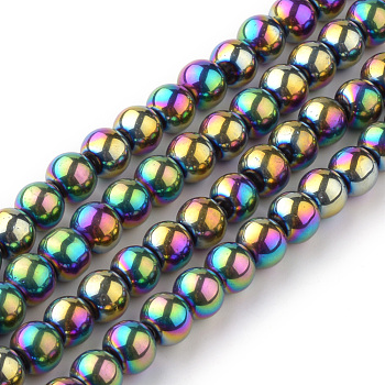 Transparent Glass Beads Strands, Round, Multi-color Plated, 4mm, Hole: 1mm, about 70pcs/strand, 11 inch