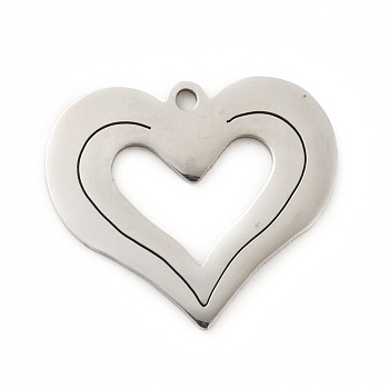 201 Stainless Steel Pendants, Hollow, Heart, Stainless Steel Color, 17.5x20.5x1mm, Hole: 1.4mm