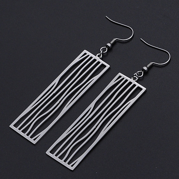 201 Stainless Steel Dangle Earrings, Rectangle, Stainless Steel Color, 77mm, Pin: 0.6mm