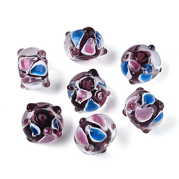 Handmade Lampwork Beads, Bead in Bead, Bumpy Rondelle with Teardrop Pattern, Old Rose, 13~14x9~10mm, Hole: 1.2~1.8mm