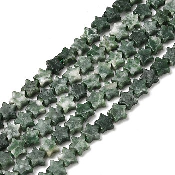 Natural Green Spot Jasper Beads Strands, Star, 5.5~6x5.5~6x2.5mm, Hole: 1mm, about 76pcs/strand, 15.31~15.35''(38.9~39cm)