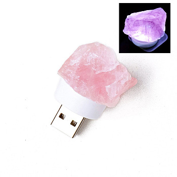 Nuggets Natural Rose Quartz USB Night Light, Healing Raw Stone Night Lamp for Bedroom Home Decor, 30~40mm