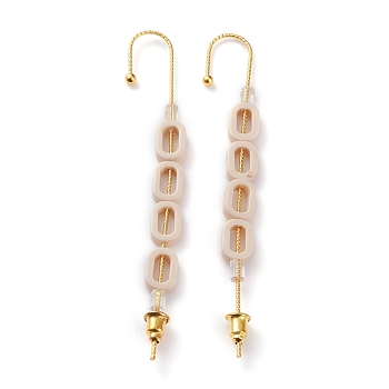 Brass Ear Wrap Crawler Hook Earrings, with Cellulose Acetate(Resin) and Ear Nuts, Ring, Golden, Bisque, 71mm, Pin: 0.8mm