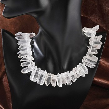 Natural Quartz Crystal Points Beaded Necklaces, with Alloy Clasps, Platinum, 19.29 inch(49cm)