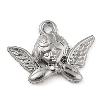 316 Stainless Steel Pendants, Angel Charm, Stainless Steel Color, 15.5x20x3mm, Hole: 1.6mm