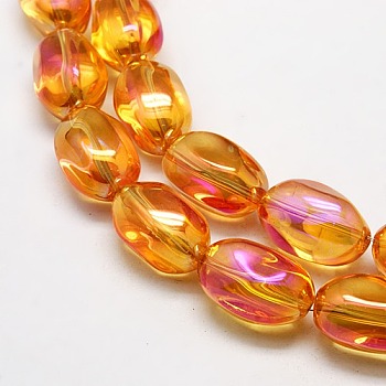 Full Rainbow Plated Crystal Glass Oval Beads, Orange Red, 21x13mm, Hole: 1mm
