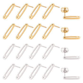 10 Pairs 2 Colors 304 Stainless Steel Stud Earrings Findings, with Hole, Safety Pin Shape, Golden & Stainless Steel Color, 14.5x3mm, Hole: 0.8mm, Pin: 0.7mm