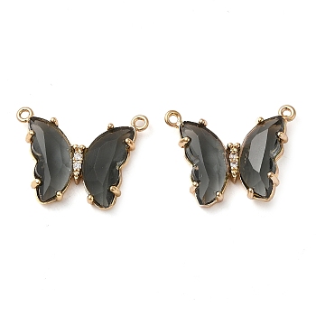 Brass Pave Faceted Glass Connector Charms, Golden Tone Butterfly Links, Gray, 17.5x23x5mm, Hole: 0.9mm