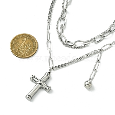 304 Stainless Steel Cross Pendant Chain Necklaces(NJEW-M078-05P)-3