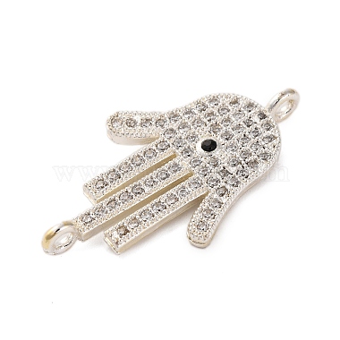 Rack Plating Brass Micro Pave Clear Cubic Zirconia Religion Hamsa Hand Connector Charms(KK-Z070-11P)-2