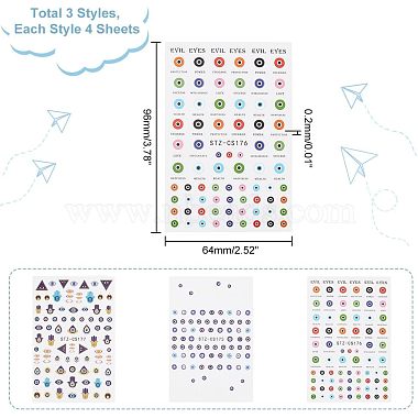 AHADERMAKER 12Sheets 3 Style Evil Eye Pattern Nail Art Stickers Decals(DIY-GA0004-14)-2