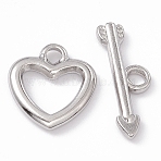 Non-Tarnish 304 Stainless Steel Toggle Clasps, Heart, Stainless Steel Color, Heart: 14.5x13x2mm, Hole: 2mm, 6x9mm inner diameter, Bar: 7x20x2mm, hole: 2mm(STAS-G299-02P)