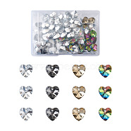 Electroplated Glass Charms, Silver Plated Bottom, Faceted, Heart, Mixed Color, 14x14x8mm, Hole: 1.5mm, 4 colors, 25pcs/color, 100pcs/box(EGLA-TA0001-07)