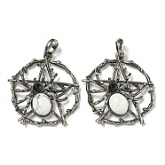 Natural Howlite Pendants, Alloy Pentagram with Spider Charms, Antique Silver, 44.5x39x7mm, Hole: 7.5x6.5mm(G-P547-05AS-07)