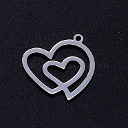 201 Stainless Steel Pendants, Heart with Heart, Stainless Steel Color, 20x19.5x1mm, Hole: 1.5mm(STAS-Q201-JN325-1)