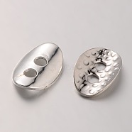 Brass Buttons, 2-Hole, Hammered Oval, Silver Color Plated, 14x10x1mm, Hole: 2mm(KK-A132-01S)
