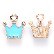 Alloy Enamel Charms, Crown, Light Gold, Sky Blue, 12x11x2mm, Hole: 1.6mm(X-ENAM-S121-046B)