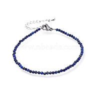 Natural Lapis Lazuli Bead Bracelets, with 304 Stainless Steel Lobster Claw Clasps and Brass Extender Chains, Faceted, 7-1/4 inch(18.5cm)(BJEW-JB04555-01)