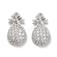 Brass Micro Pave Clear Cubic Zirconia Charms, Pineapple, Real Platinum Plated, 10.5x6x2.5mm, Hole: 0.9mm(KK-C054-22P)