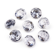 Pointed Back & Back Plated Glass Rhinestone Cabochons, Grade A, Faceted, Flat Round, Silver Patina, 10x5mm(X-RGLA-J012-10mm-001YP)