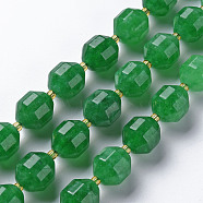 Natural Dolomite Beads Strands, Dyed, Faceted, with Seed Beads, Double Terminated Point Prism Beads, Bicone, Green, 11~12x10~11.5mm, Hole: 1.5mm, about 27~28pcs/strand, 14.57 inch~15.16 inch(37cm~38.5cm)(G-T131-126D)
