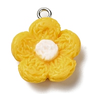 Opaque Resin Pendants, Flower Charms with Platinum Plated Iron Loops, Gold, 20x18x6mm, Hole: 2mm(RESI-L038-01P-05)