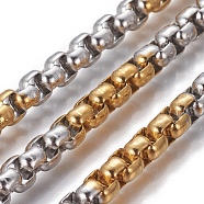 304 Stainless Steel Box Chains, Unwelded, Golden & Stainless Steel Color, 5~5.5x5~5.5x3mm(CHS-P007-03GP-01)