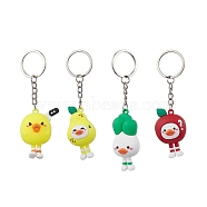 Cartoon Fruits Duck PVC Plastic Keychain, with Iron Split Key Rings, Mixed Color, 103~117mm(KEYC-JKC00661)